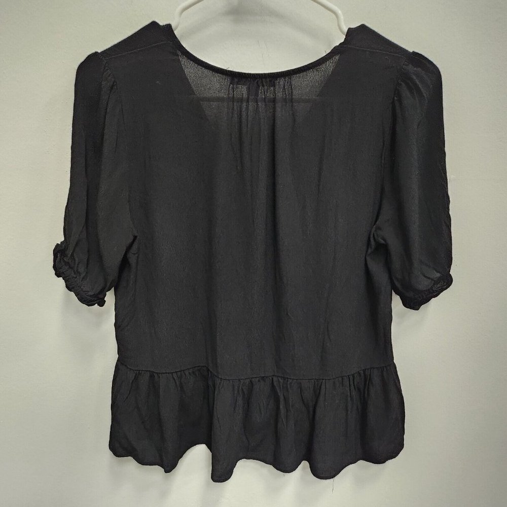 Madewell Womens Courtyard Ruffle Hem Blouse Small Black Button Front Peplum Top - Picture 7 of 9